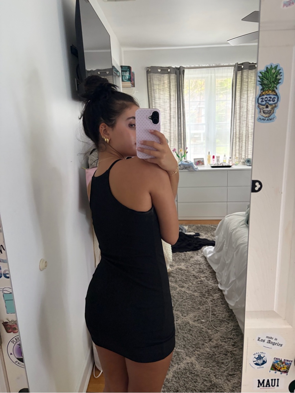 Classic Black Halter Mini Dress - Sleek Everyday Bodycon - Picture 2 of 3